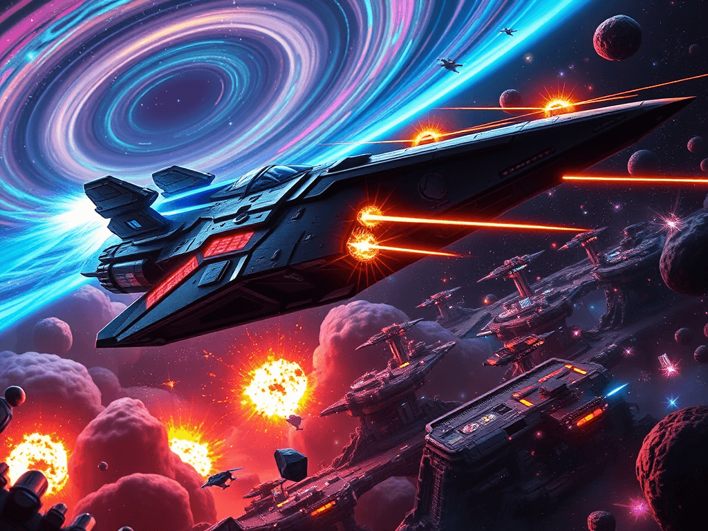 A climactic space battle. The Neon Hawk 145 unleashes a wave of blue plasma energy at close range, illuminating the darkness. The Galaxian Watcher responds with precise, golden-hued laser beams amidst a backdrop of brilliant cosmic explosions, capturing the brutal closeness of combat.
Style: Cinematic, ultra-detailed sci-fi concept art
Environment Details: The Donald Trump Hair Destroyer navigates through a vibrant sector of the universe, where swirling cosmic dust clouds blend with brilliant starlight, creating a dazzling array of colors. Nearby, a field of asteroids glimmers with mineral-rich surfaces, adding a rugged contrast to the ship's luxurious aesthetic. Surrounding the ship are clusters of space stations, each bustling with intergalactic travelers and merchants, their neon signs flashing in a kaleidoscope of colors. The casino's lights spill out into the void, casting a welcoming glow amidst the darkness of space. Occasionally, the silence is pierced by the distant sounds of spacecraft engines and the chatter of guests enjoying the lavish amenities, while security drones patrol the area, maintaining order in this opulent pocket of the galaxy.
Lighting: Dynamic, dramatic lighting with lens flares and volumetric effects
Camera: Wide-angle, epic perspective
Additional Details: Show detailed ship designs, energy weapons, and environmental effects
Quality: Ultra HD, highly detailed, professional quality