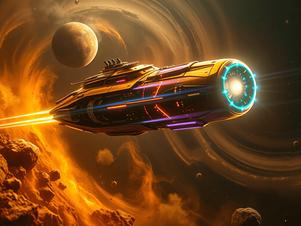 The Shadow Leviathan's powerful tractor beam, glowing ominously, reaches out to ensnare the Trumpinator. The golden ship's shimmering Quantum Shields, splitting light into vibrant rainbows, create a dazzling defense against the dusky backdrop of swirling galaxy colors and starry void. The scene teeters on the brink of suspense.
Style: Cinematic, ultra-detailed sci-fi concept art
Environment Details: Set against the backdrop of a swirling nebula, the 'Trumpinator' floats in the vibrant expanses of the Cosmic Republican Quadrant. Multi-colored gas clouds swirl around in hues of gold and orange, providing a rich tapestry that reflects the opulence of the Donald Trump Hair Imperium. Nearby, asteroid fields glitter with crystalline minerals, resembling a fortune of glittering gold nuggets, while distant planets shimmer in the dark void, each one a potential battleground or new acquisition. The sounds of the ship’s engines hum with a rhythmic pulse, harmonizing with the occasional crackle of energy from the Twitter Cannons, as they prepare to unleash their digital onslaught. The ambient light is dramatic, with bursts of luminescent colors from the nebula casting playful shadows on the ship's immaculate surface, creating an atmosphere of both grandeur and impending engagement.
Lighting: Dynamic, dramatic lighting with lens flares and volumetric effects
Camera: Wide-angle, epic perspective
Additional Details: Show detailed ship designs, energy weapons, and environmental effects
Quality: Ultra HD, highly detailed, professional quality